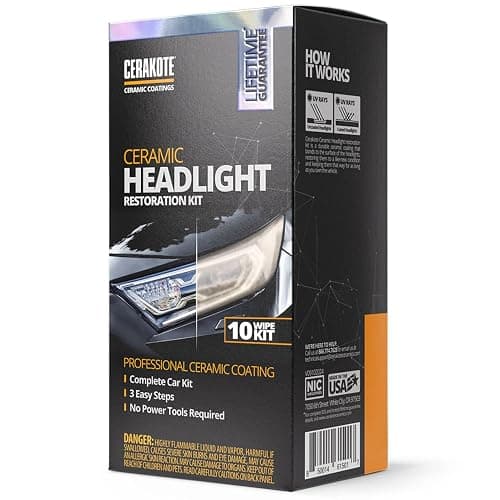 CERAKOTE® Ceramic Headlight Restoration Kit, 10 Wipe Kit | Restores clouded, yellowed headlights, ceramic UV protection, 3-step wipe system, no power tools needed - Image 1
