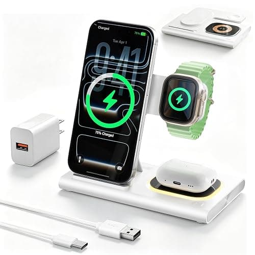 3 in 1 Foldable Charging Station for Apple Products,Wireless Charger for iPhone 17 16 15 14 13 12 Pro Max,Travel Dock Adapter&Light for iWatch Series 11 10 9 Ultra 3/2 SE 3/2,for AirPods 4 3 2 Pro 3/2 - Image 1