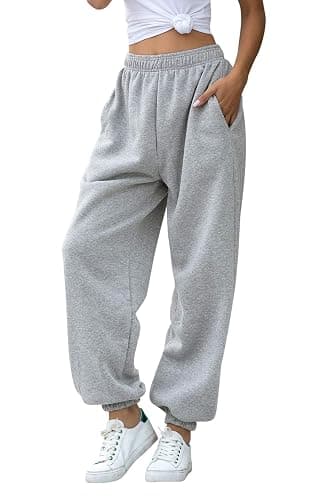 Maeau Women's Casual Sweatpant Sport Jogging Cuffed Trousers High Waist Loose Pants Cotton Cinch Bottom Pant Thick/Thin - A-thick-grey - Medium - Image 1