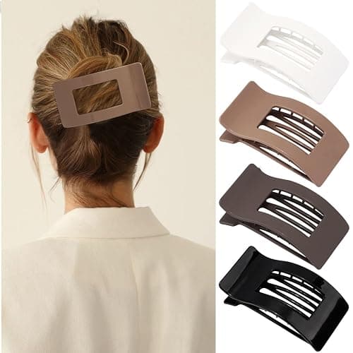 Velscrun Flat Hair Clips for Women Girls, Matte Lay Flat Claw Clips, Strong Hold Large Side Hair Clip All Hair Types, French Duck Billed Non Slip Grip Daily Styling Hair Jaw Claw Clip Natural Color - Image 1