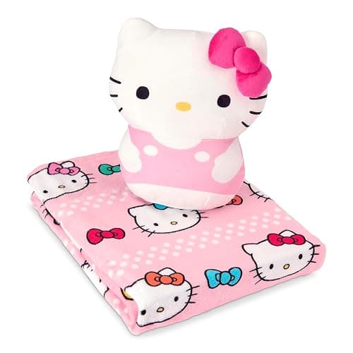 Northwest Hello Kitty Bowtastic Hugger Pillow & Silk Touch Throw Blanket Set, Stuffed Animal, 50x60 inches and 11 inch Plushie - Image 1