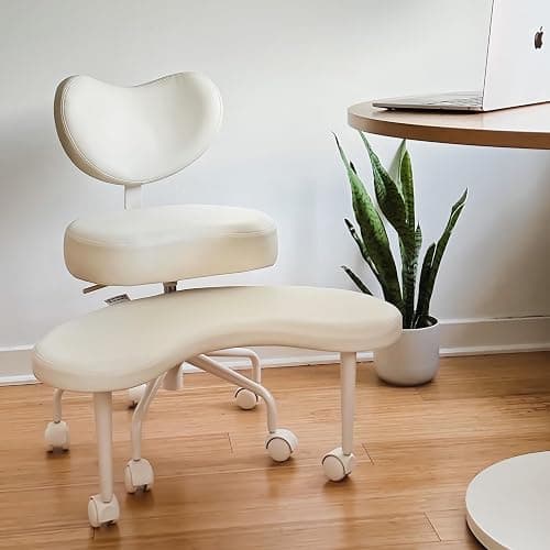 Pipersong Meditation Chair Plus, Cross Legged Chair with Wheels, ADHD Chair, Criss Cross Desk Chair with Lumbar Support and Adjustable Stool, Flexible Design for Fidgety Sitters, Ivory - Image 1