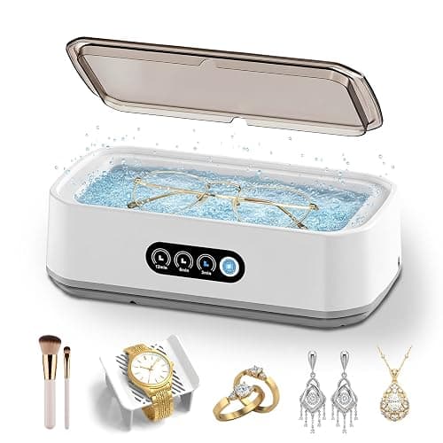 Ultrasonic Jewelry Cleaner Machine: 49KHz Ultrasonic Cleaner with 3 Cleaning Modes for Jewelry,Glasses,Rings,Watch Strap,Dentures,Retainers,Coins,Earring,650ML 304 Stainless Steel Tank(White) - Image 1