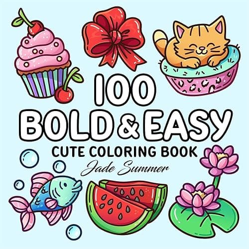 100 Bold Coloring Book: Simple, Easy, and Large Print Designs for Adults and Kids with Animals, Flowers, Food, and More! (Bold and Easy Coloring Books) - Image 1