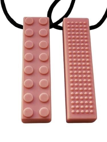 Chew Necklace Chewelry Sensory Discreet Chewlery for Adults, Teens or Kids, Autism Chew ADHD, Stim Chew Bite or Fidget Chewy Aids Help Concentration Biting Brick 2 Pack (Coral Pink) - Image 1