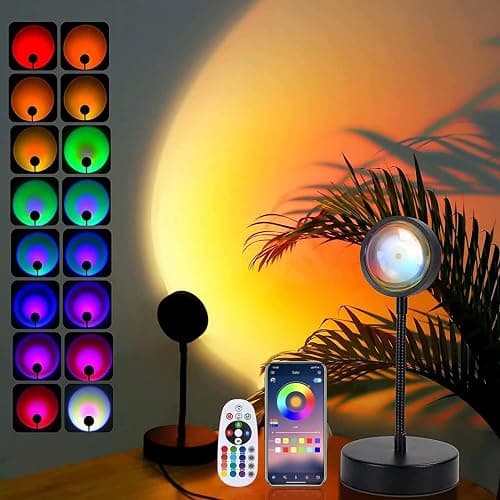 JIMEI Sunset Lamp Projector Led Lights for Bedroom Night Light RGB Lights Sun Sunlight Sunrise Lamp 10w 360° Rotation Mood Lighting Home/Room Decor Christmas Gifts for Women,Desktop Multicolor - Gold - Image 1
