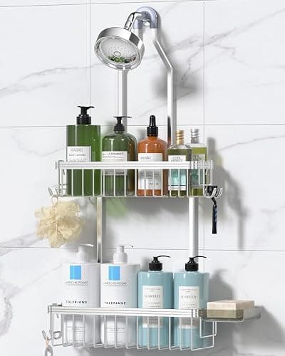 YASONIC Shower Caddy Hanging, Never Rust Shower Organizer Hanging, Aluminum Shower Racks for Inside Shower with Hooks for Razor, Bathroom Organizers and Storage with Soap Holder, Bright Silver - Image 1
