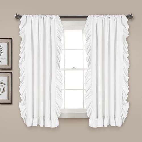 Lush Decor Reyna Ruffle Window Curtain Panel Set, Pair, 54" W x 45" L, White - Flowy Curtain Set - Romantic Ruffle Curtains for Bedroom, Living room, or Dining Room - Farmhouse & Cottage Home Decor - Image 1