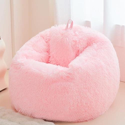 Fluffy soft pink bean bag chair cover, for Living Room (No Filler), plush faux fur Stuffed Animal Storage Big Gaming Bean Bag Chair Cover,Fuzzy Fuzzy Decor Home for girls, kids, teens, and adults - Image 1