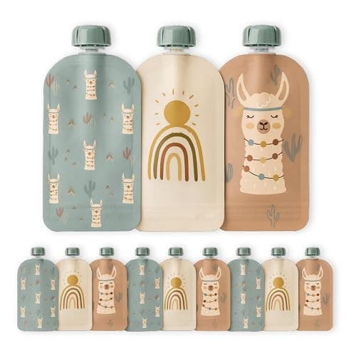 Hippypotamus Reusable Baby Food Pouches for Toddlers - BPA Free Food Grade - Dishwasher & Freezer Safe - Baby Food Containers - Refillable Squeeze Pouch For Applesauce & Yogurt - 12 Pack (Llamas) - Image 1