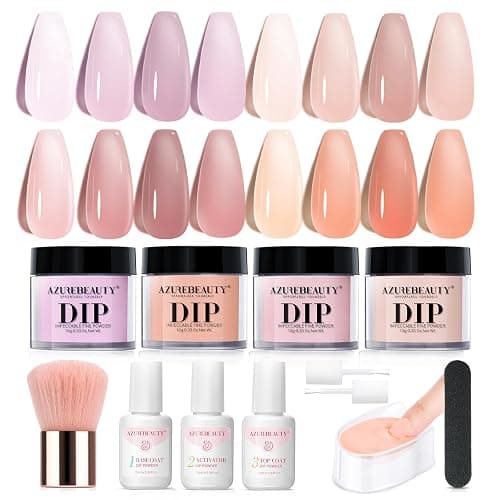 AZUREBEAUTY Dip Powder Nail Starter Kit, 4 Colors Translucent Jelly Nude Gentle Pink Dipping Powder System Liquid Set with Base & Top Coat Activator for French Nail Art Manicure Salon DIY | 4 Colors, Translucent, Jelly, Nude, Gentle Pink, Liquid Set, Base & Top Coat, Activator, French Nail Art, Manicure - Image 1