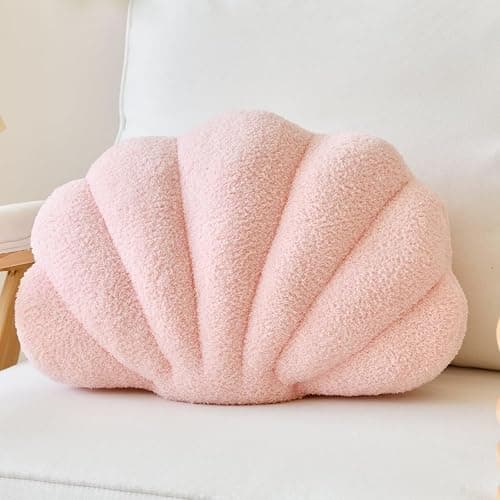 Lfsaaj Pink Seashell Throw Pillows, Shell Shaped Throw Pillows, 13 Inch Soft Home Decorative Pillow Plush Cushion for Bed Couch Living Sofa Room Decor Accent Throw Pillow - Image 1