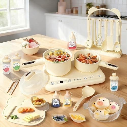 Cicicooie Mini Cooking Sets Real Kitchen for Food Making, Junior Easy Montessori Educational (Beige) - Image 1