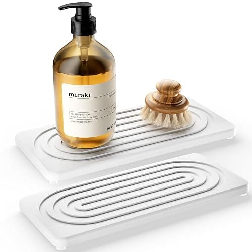 MAGKOTA Water Absorbing Stone Tray, Quick Drying Diatomite Bathroom Tray Countertop, Stone Drying Mat for Kitchen Counter, Soap Dish Dispenser Vanity Organizer, White-A-8.3" x 4" - Image 1
