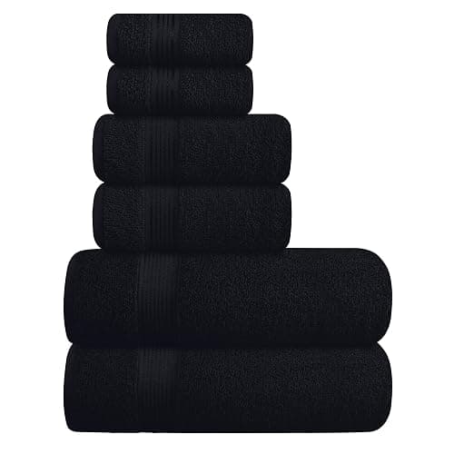 Belizzi Home Ultra Soft 6 Pack Cotton Towel Set, Contains 2 Bath Towels 28x55 inch, 2 Hand Towels 16x24 inch & 2 Wash Coths 12x12 inch, Ideal for Everyday use, Compact & Lightweight - Black - Image 1