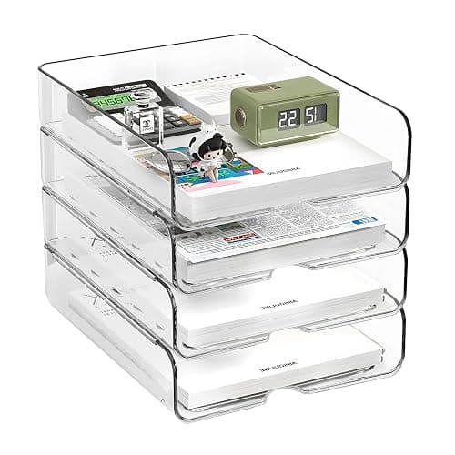 OUTIOE 4-Tier Paper Organizer for Desk, Stackable Desk Organizer Paper Tray, Ideal for Office Supplies, A4 Storage (Clear, 4-Tier) - Image 1