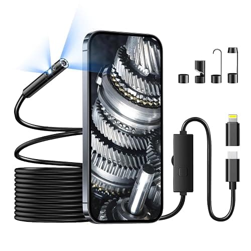 Endoscope Camera with Light, 1920P Borescope Camera with 8+1 Adjustable LED Lights, Semi-Rigid Cable 16.5FT, IP67 Waterproof for iPhone, iPad, Samsung,Cool Gadgets for Men - Image 1