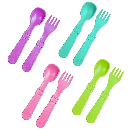 Re-Play Toddler Forks and Spoons Set - 4x4 Utensils Set for Kids - Dishwasher and Microwave Safe - Made in USA - Set of 8-5.8" x 1.2" x 0.2" - Mermaid - Image 1