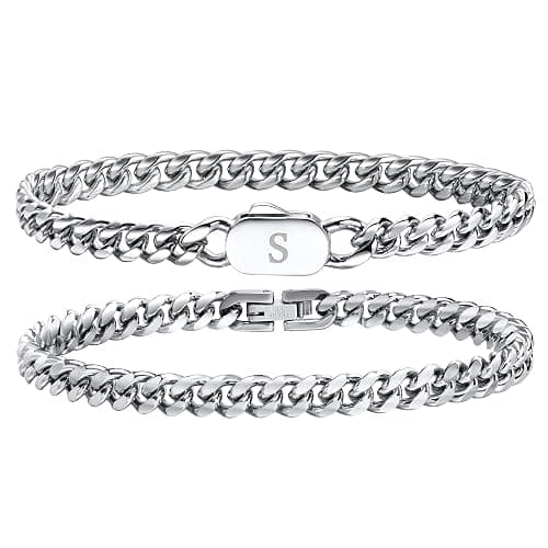 Hisatan Initial Bracelets for Men, 2 Pcs A-Z Letter Bracelet Silver Mens Bracelet with Initial, Stainless Steel Stylish Non Tarnish Cuban Link Bracelet for Men Jewelry Gifts - Image 1