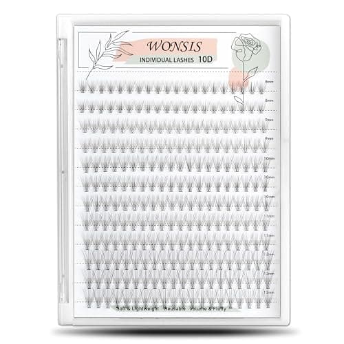 WONSIS Individual Lashes, Lash Clusters, 240 Pcs 10D Individual Lash Extensions, Natural Soft Lightweight Reusable, Thickness 0.07mm C Curl False Eyelashes 8/9/10/11/12mm (10D 8-12mm) - Image 1