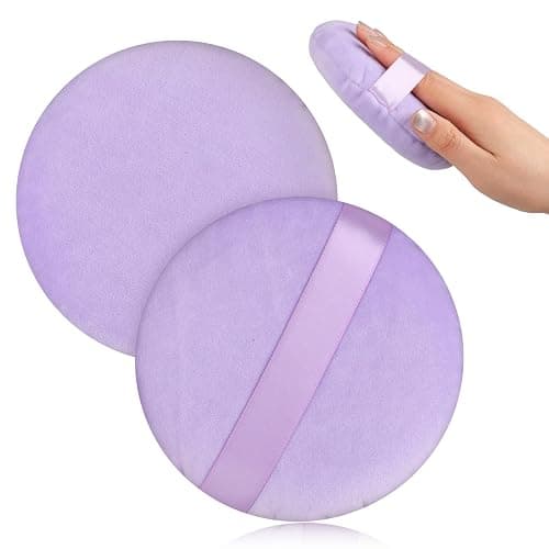 5 Inch Body Powder Puff, 1 Pack Ultra Soft Velour Setting Powder Puffs Large Washable Round Makeup Sponge Applicator for Face Cleaning, Makeup & Loose Powder, Bath Powder, Powder Foundation Blending - Image 1