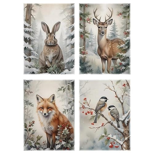 Qpenm Forest Animal Nursery Decor Kitchen Towels,Woodland Animals Baby Shower Decorations,Woodland Forest Animal Waffle Weave Dish Hand Towels,Fox Brids Deer Towels,(16×24 Set of 4) - Image 1