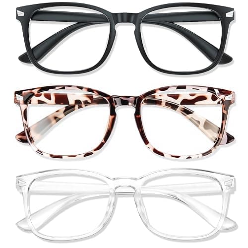 WINTOO Blue Light Glasses for Woman Men | 99% Blue Light Blocking Glasses for Computer Gaming TV Phone Screen Square Frame | Anti Eyestrain & UV Glare Protection - 3 Pairs - Image 1