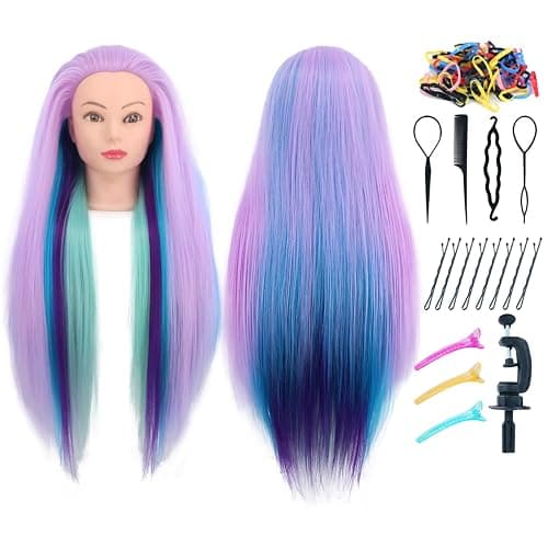 Mannequin Head with Hair piaou 29'' Doll Head for Hair Styling Cosmetology Mannequin Head for Braiding Practice Styling Hairdressing Training Heads with Clamp Holder (Cherry Blossom Four Colors) - Image 1