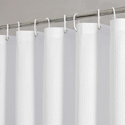 OVZME Berry White Shower Curtain Set, Embossed Textured Fabric Bathroom Curtain for Bathroom - Soft Cloth & Hotel Spa, Water Resistance, Machine Washable Shower Curtain with 12 Hooks, 72X72, White - 72"W x 72"L (Pack of 1) - White - Image 1