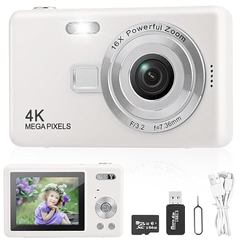 Digitalkamera Fotokamera mit 32GB Karte, Tragbare Fotoapparat, HD 1080P Fotokamera Kompaktkamera, 40MP Fotoapparat, 8X Digital Zoom Digital Kamera für Teenager, Anfänger (Weiß) - Image 1