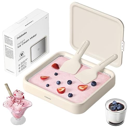 Rolled Ice Cream Maker, Felizbebe Instant Ice Cream Roller Tray with Lid and 2 Spatulas, Food Grade Premium Stainless Steel Cold Plate No-electricity for Fun Family Activities, DIY Parent-Child Time - Image 1