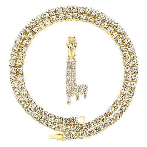 FW Jewelry Gold Silver Initial Letter Necklaces for Men/Women, Dripping Initial Letter Pendant Necklaces A-Z, Mens Necklace Initial Letter chains - Image 1