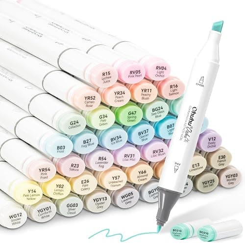 Ohuhu Alcohol Markers 48 Pastel Colors: AP Certificated Double Tipped Art Marker Set for Artists Adults Coloring Illustration - Chisel and Fine Dual Tips - Oahu of Ohuhu Markers - Refillable - Image 1