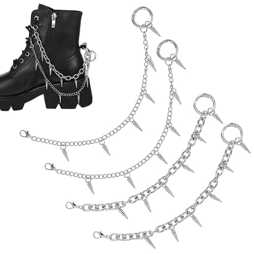 Molain 4 Pcs Silver Punk Boot Chains, Rivet Cone Spike Boot Charms, Metal Shoe Chains Shoe Charms Decorations with Detachable Clasps for Booties Sandals Sneakers - Image 1