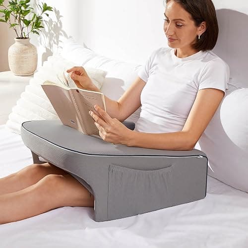Reading Pillow for Bed, Gaming Pillow for Lap, Petite Adults, Teens Arm Rest Pillow, Memory Foam Lap Desk Pillow for Reading, Working, Playing, Crocheting in Bed Couch(Grey) - Image 1