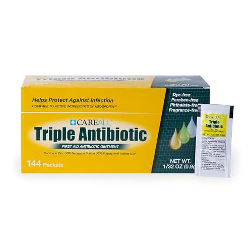 CareAll Triple Antibiotic Ointment (144 Pack), 0.9gr Foil Packet. First Aid Ointment That Prevents Infection in Minor Cuts, Scrapes, and Burns - Image 1