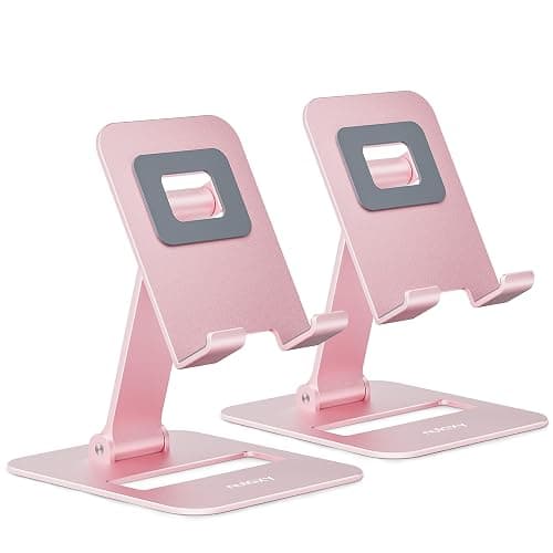 Nulaxy 2 Pack Dual Folding Cell Phone Stand, Fully Adjustable Phone Holder for Desk, Compatible with iPhone 16 15 14 13 12 11, Nintendo Switch, All Phones, Rose Gold - Image 1