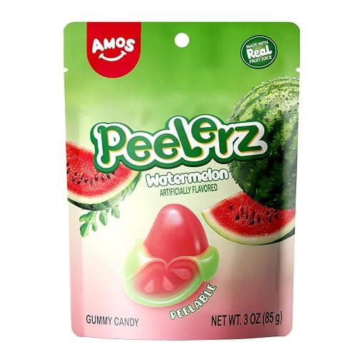 AMOS Peelerz Watermelon Gummy Candy, Peelable Fruit-Shaped Candy | 85g Resealable Pouch | Made with Real Fruit Juice, Fun & Chewy Holiday Snack - Image 1