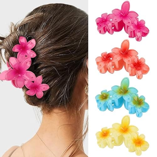 Amariver Flower Hair Claw Clips - 4PCS Glossy Hawaiian Clips for Thick and Thin Hair, Non-Slip Strong Hold Hair Accessories for Women and Girls - Image 1