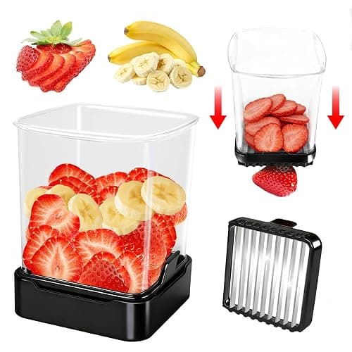 GENGCANG Fruit Slicer Cup for Strawberry, Banana, Hard-Boiled Egg - Detachable Cutter with Push Plate - 304 Stainless Steel Blade - Rapid & Safe Slicing Kitchen Gadget for Quick Meal Prep (Black) - Image 1