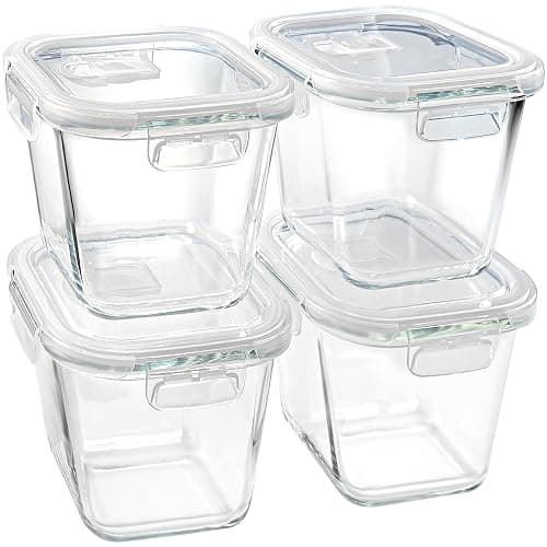 Soup Containers with Lids Glass 32 oz, 4 Cup Borosilicate Glass Food Storage Containers, Microwave & Freezer Safe Jars, Small Square Meal Prep Bowl for Salad, Fruit, Lunch, Ice Cream, Travel, 4 Pack - Image 1