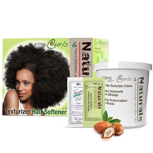 Curls & Naturals Hair & Curl Softener Kit with Moroccan Argan Oil, Nourishes & Moisturizes Natural Curl Patterns, Detangle and Texturize, Wavy Hair Type, Cream, Unisex- 5 oz (No Mix Texturizer)- 1Pack - Image 1