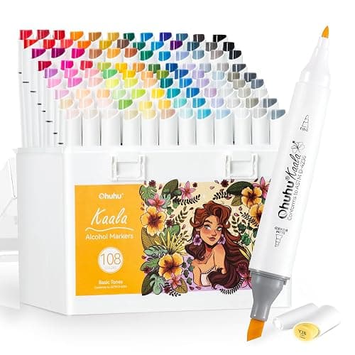 Ohuhu Alcohol Markers 108 Colors: Fine & Slim Broad Chisel Dual Tips Alcohol-based Refillable Art Markers for Artist Adult Coloring Book Illustration Drawing Manga 108 Set- Kaala - Image 1