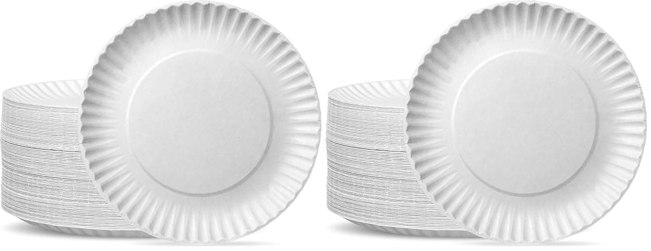 GUSTO [9 Inch - 200 Count Uncoated White Paper Plates - Disposable Party Decorative Paper Plates for Crafts - (Formerly Comfy Package) (Pack of 2) - Image 1