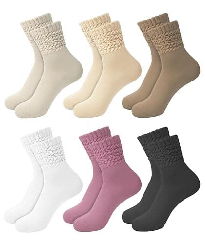 Chalier 6 Pairs Slouch Socks for Women, Soft Cotton Retro Scrunch Socks Mid Calf Rib Tube Sock Women - Image 1