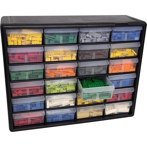 Akro-Mils 24-Drawer Plastic Drawer Storage Cabinet for Garage Organization, Bead Organizer, Building Bricks Storage, Teacher Toolbox, Makeup Organizer, 20" W x 6" D x 16" H, 10124 Black - Image 1