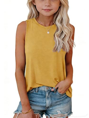 Vrmradore Girls Tank Tops Kids Summer Flowy Loose Fit Casual Cute Sleeveless Crewneck Tunic Tops T Shirt 7-14 Years - Image 1