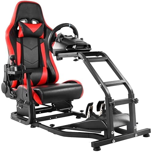 Dardoo G29 Adjustable Gaming Sim Cockpit With Red Seat Fits for Logitech G920 G923,Thrustmaster T300 Racing Steering Wheel Stand, Not Including Steering Wheel, Pedal and Handbrake - Image 1