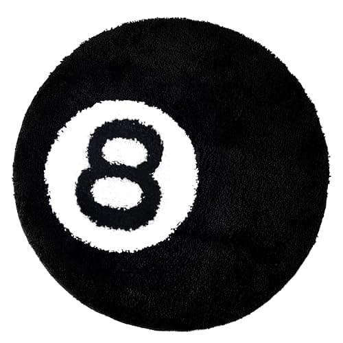 8 Ball Rug - 24 inch Black Round Carpet Billiard Pool 8 Ball Carpet, Non-Slip Flocking Floor Bath Mat for Living Room Decor, Alt Room Decor Soft Y2K Rug Hypebeast Doormat for Bedroom - Image 1