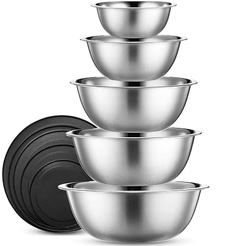 WHYSKO Stainless Steel Mixing Bowl Set, 10 Piece Stainless Steel Mixing Bowls with Lids Set for Food Prep Storage and Serving, Dishwasher Safe for Kitchen Baking Cooking, Silver - Image 1